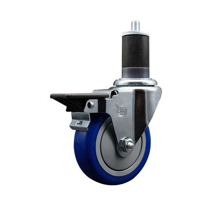 Service Caster 4'' Blue Poly Swivel 1-5/8'' Expanding Stem Caster with Brake SCC-EX20S414-PPUB-BLUE-PLB-158